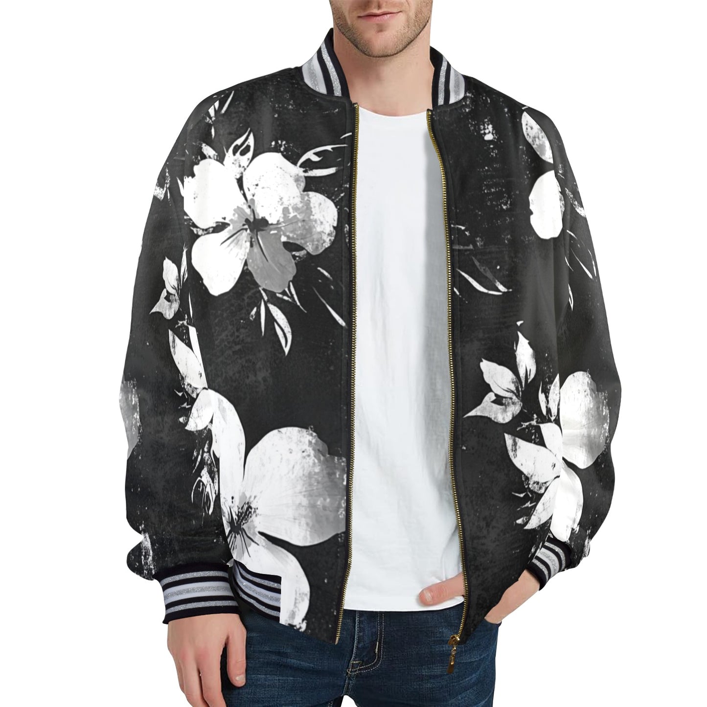 New Men's Striped Trim Bomber Jacket