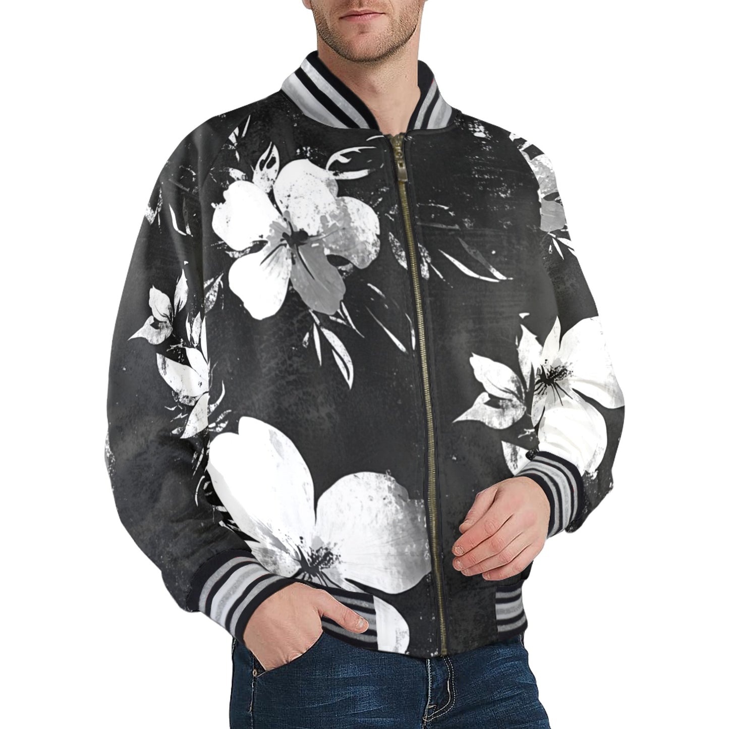 New Men's Striped Trim Bomber Jacket