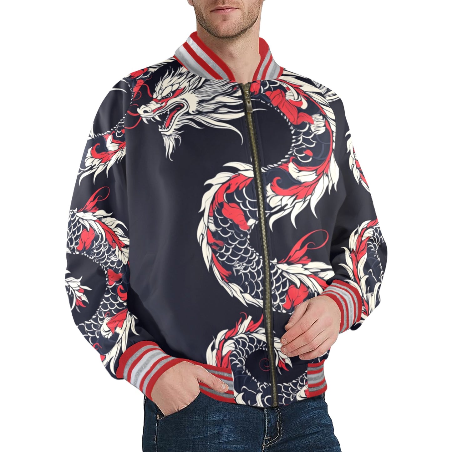 New Men's Striped Trim Bomber Jacket